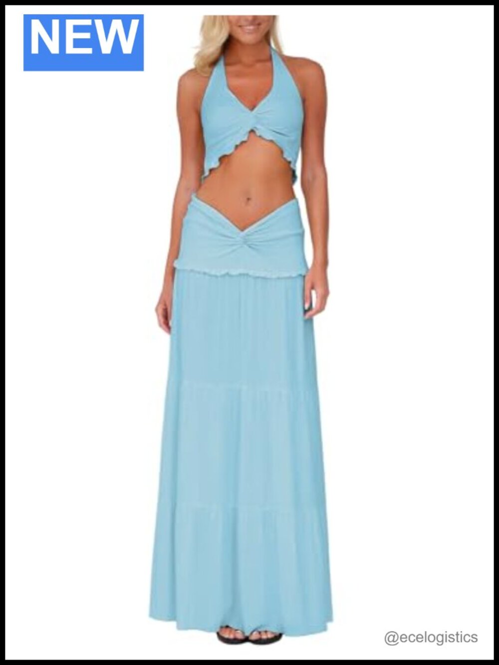 Women's 2 Piece Twist Crop Top & Bodycon Skirt Set Sleeveless Y2K Club Outfit